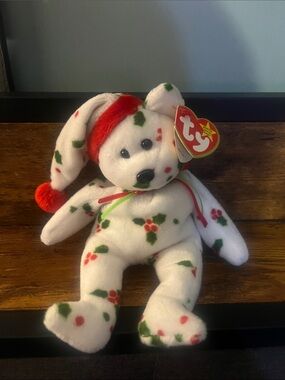 Vintage case kept rare Ty beanie baby “1998 TedTy Beanie Baby Holiday Holly Bear